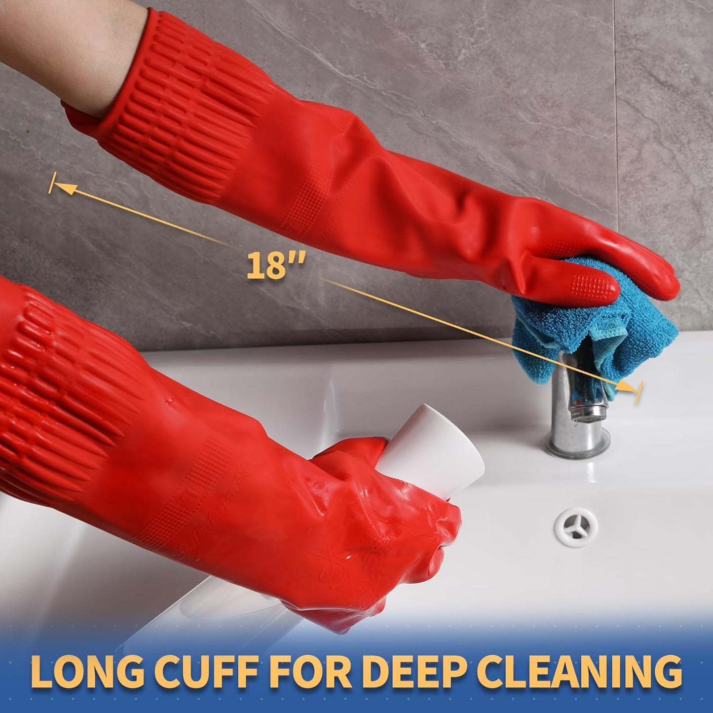 Nitrile Cleaning Gloves, Heavy Duty Dishwashing Gloves, Reusable Medium Gloves for Kitchen, Bathroom, Gardening, Working, Pet Care - White, 3 Pairs, Size M