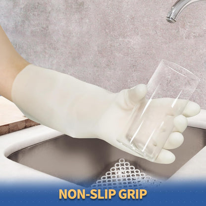 Nitrile Cleaning Gloves, Heavy Duty Dishwashing Gloves, Reusable Medium Gloves for Kitchen, Bathroom, Gardening, Working, Pet Care - White, 3 Pairs, Size M