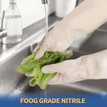 Nitrile Cleaning Gloves, Heavy Duty Dishwashing Gloves, Reusable Medium Gloves for Kitchen, Bathroom, Gardening, Working, Pet Care - White, 3 Pairs, Size M