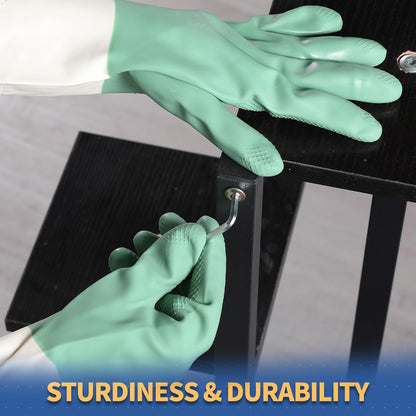 Nitrile Cleaning Gloves, Heavy Duty Dishwashing Gloves, Reusable Medium Gloves for Kitchen, Bathroom, Gardening, Working, Pet Care - White, 3 Pairs, Size M