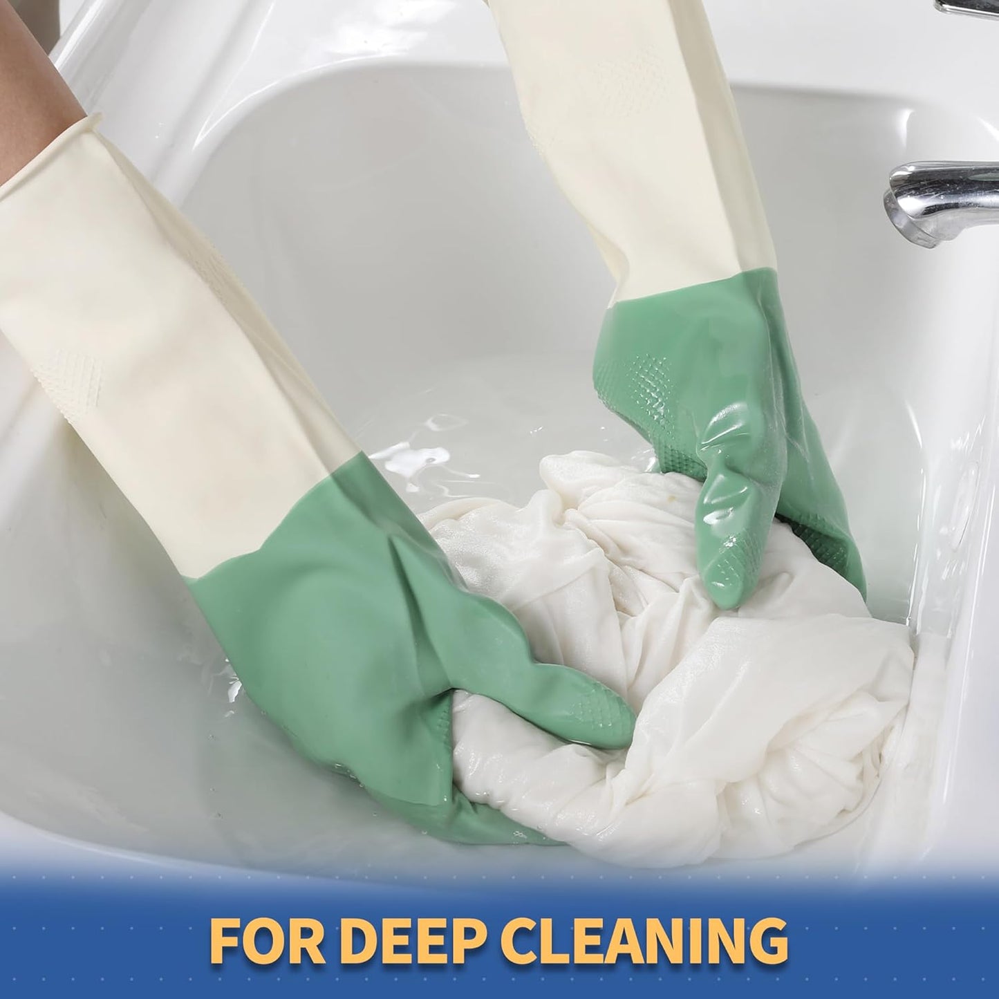 Nitrile Cleaning Gloves, Heavy Duty Dishwashing Gloves, Reusable Medium Gloves for Kitchen, Bathroom, Gardening, Working, Pet Care - White, 3 Pairs, Size M