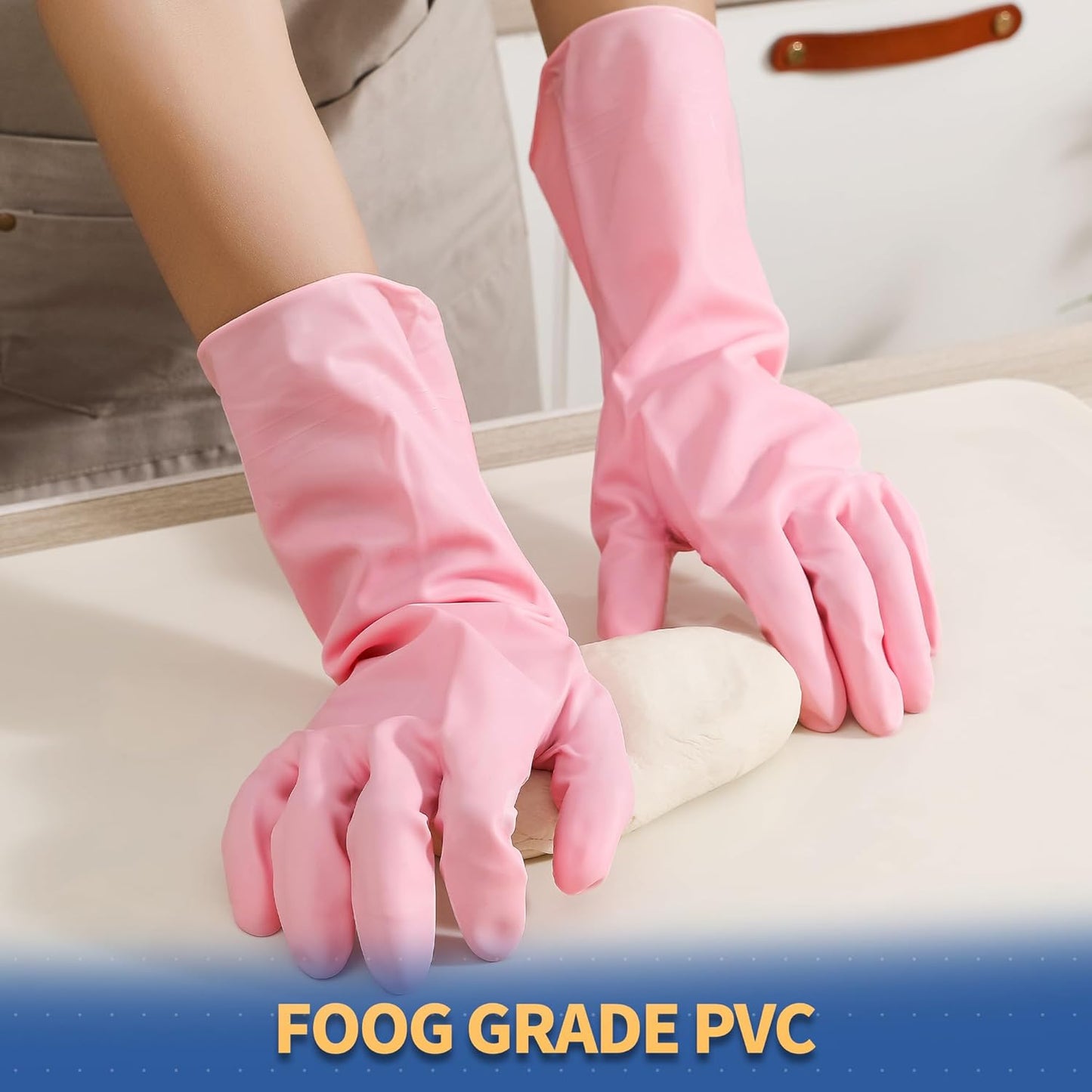 Nitrile Cleaning Gloves, Heavy Duty Dishwashing Gloves, Reusable Medium Gloves for Kitchen, Bathroom, Gardening, Working, Pet Care - White, 3 Pairs, Size M