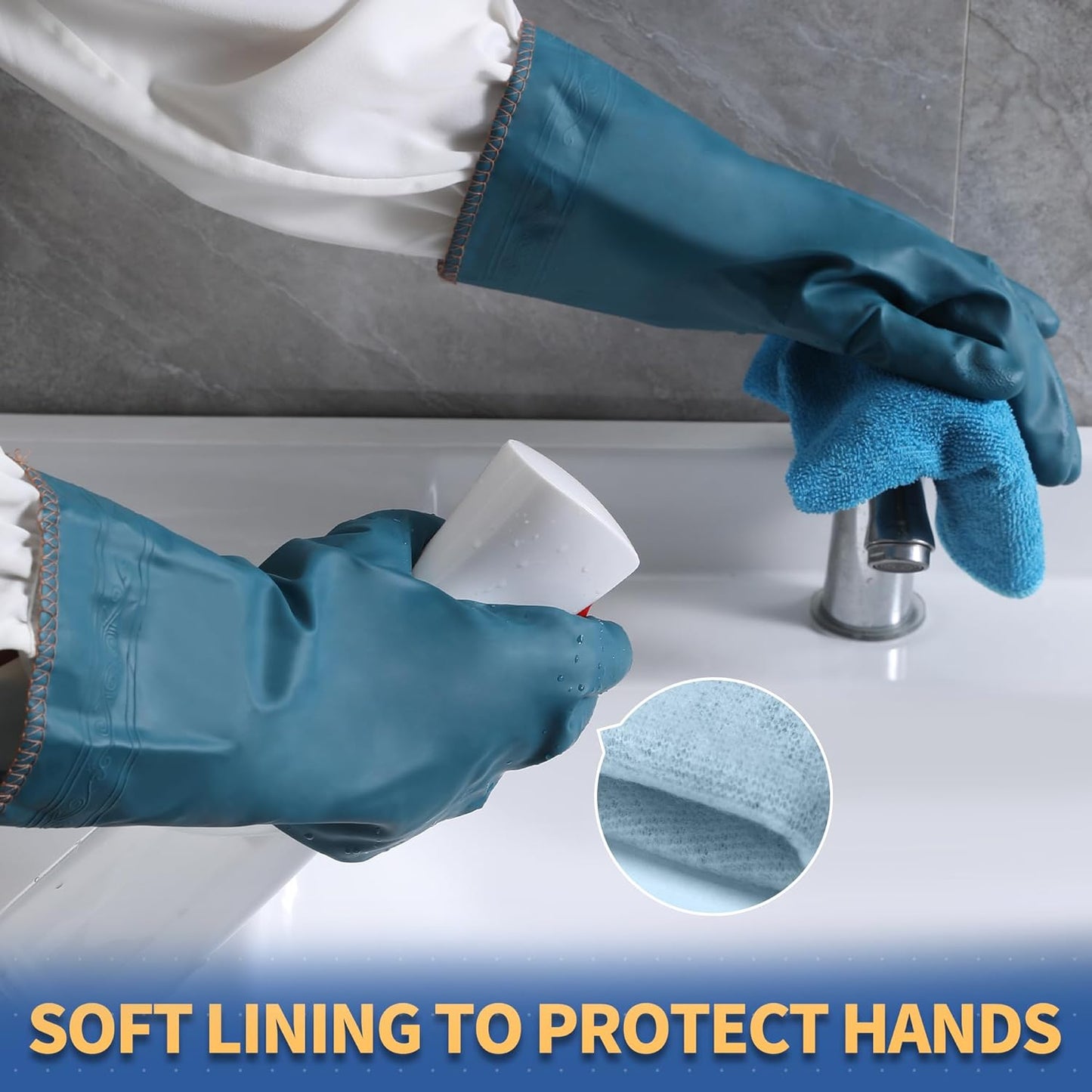 Nitrile Cleaning Gloves, Heavy Duty Dishwashing Gloves, Reusable Medium Gloves for Kitchen, Bathroom, Gardening, Working, Pet Care - White, 3 Pairs, Size M