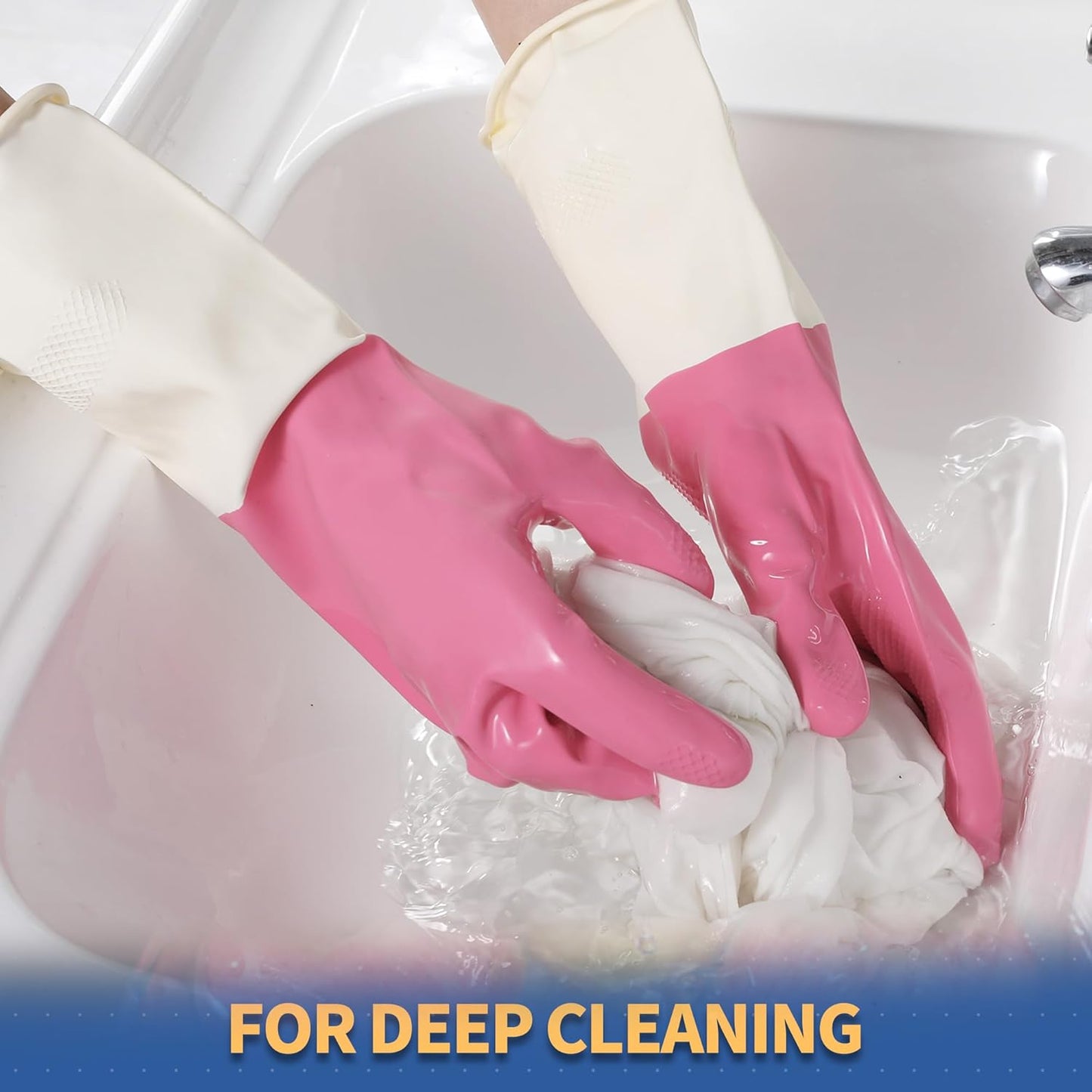 Nitrile Cleaning Gloves, Heavy Duty Dishwashing Gloves, Reusable Medium Gloves for Kitchen, Bathroom, Gardening, Working, Pet Care - White, 3 Pairs, Size M