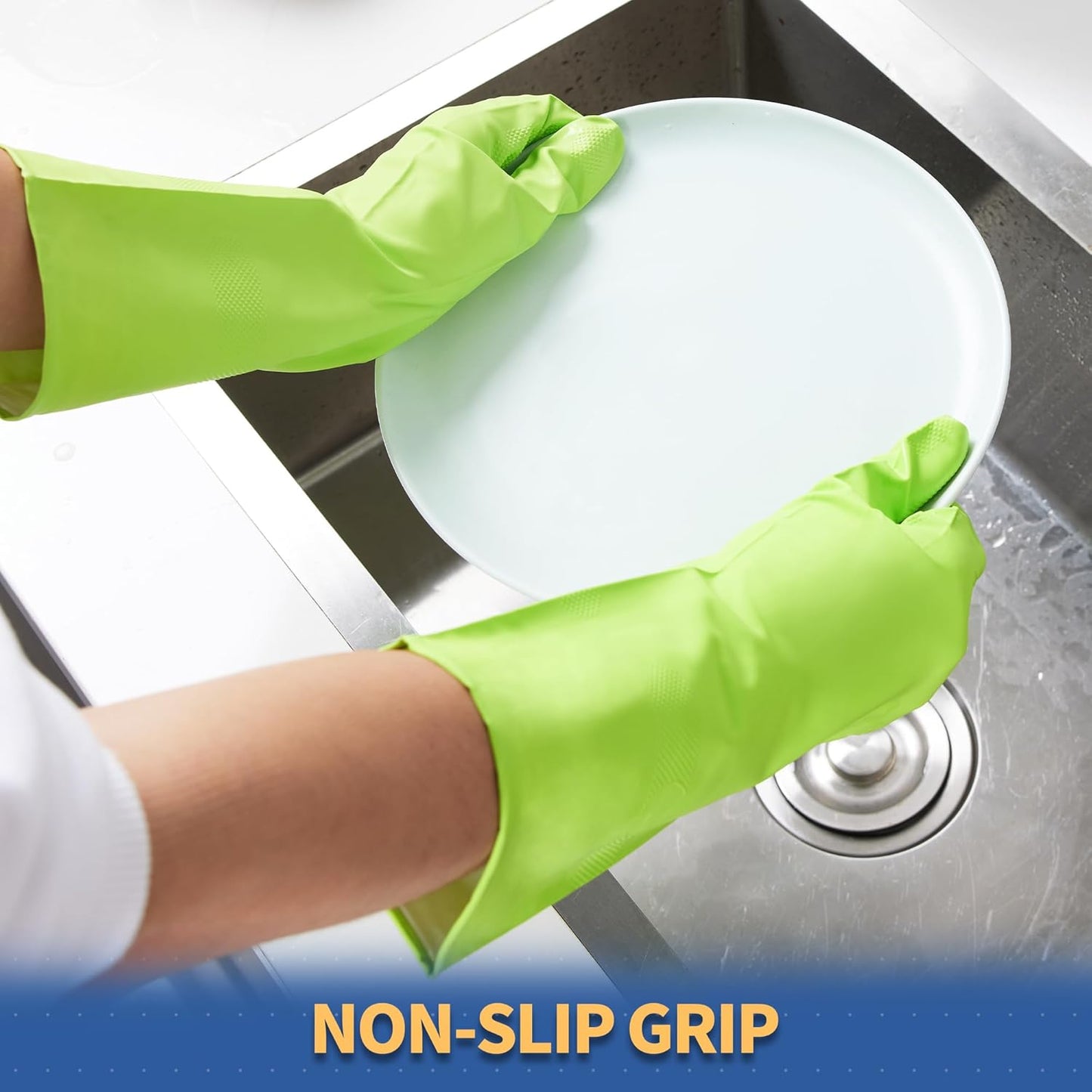 Nitrile Cleaning Gloves, Heavy Duty Dishwashing Gloves, Reusable Medium Gloves for Kitchen, Bathroom, Gardening, Working, Pet Care - White, 3 Pairs, Size M