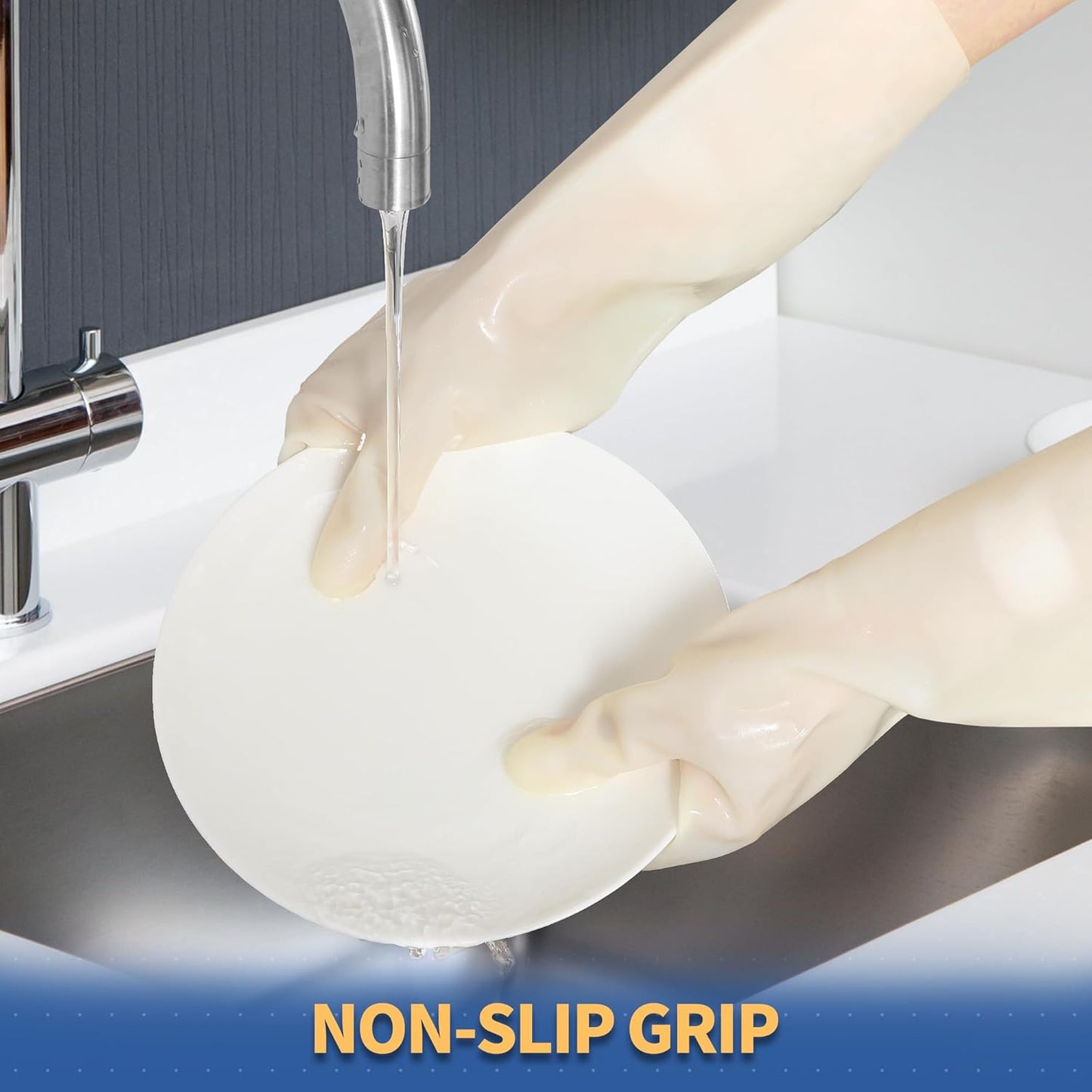 Nitrile Cleaning Gloves, Heavy Duty Dishwashing Gloves, Reusable Medium Gloves for Kitchen, Bathroom, Gardening, Working, Pet Care - White, 3 Pairs, Size M