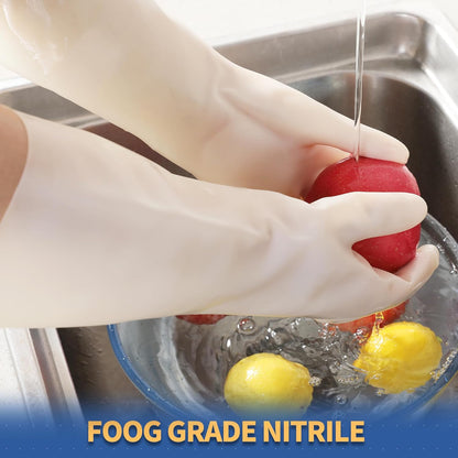 Nitrile Cleaning Gloves, Heavy Duty Dishwashing Gloves, Reusable Medium Gloves for Kitchen, Bathroom, Gardening, Working, Pet Care - White, 3 Pairs, Size M