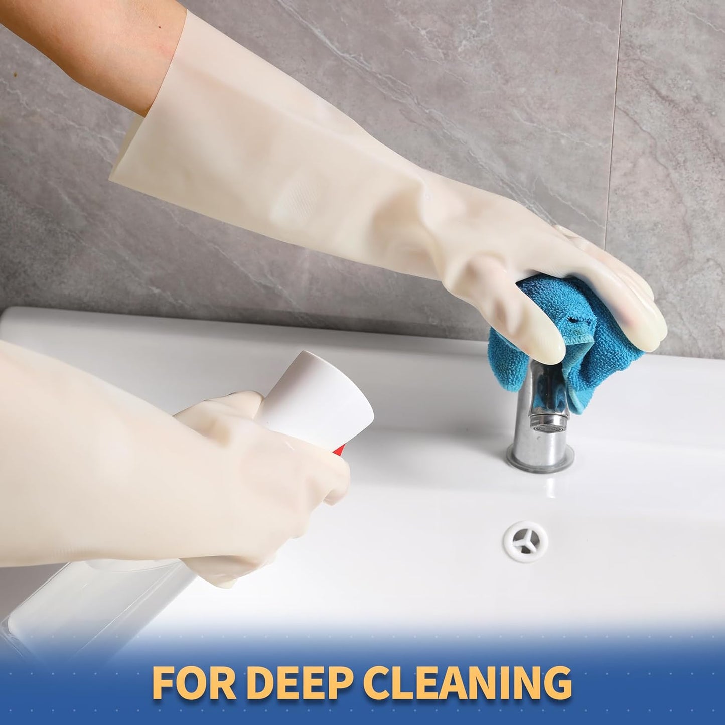 Nitrile Cleaning Gloves, Heavy Duty Dishwashing Gloves, Reusable Medium Gloves for Kitchen, Bathroom, Gardening, Working, Pet Care - White, 3 Pairs, Size M