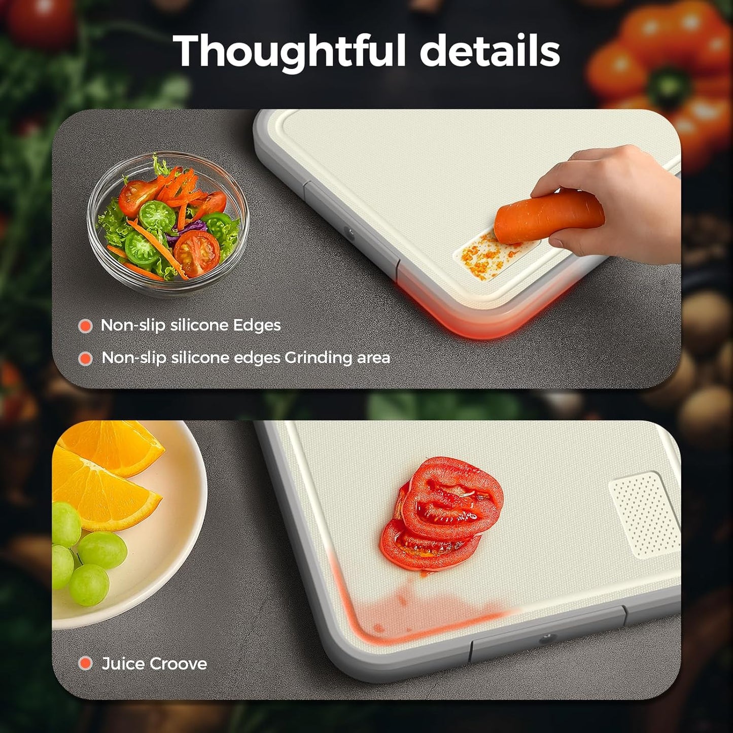 Sumzzz Stainless Steel Cutting Board for Kitchen, 2-in-1 Double-Sided Chopping Board, Dishwasher Safe, Food Grade Stainless Steel/PP, Easy to Clean, Large Size, Non-Slip, 16"×11"
