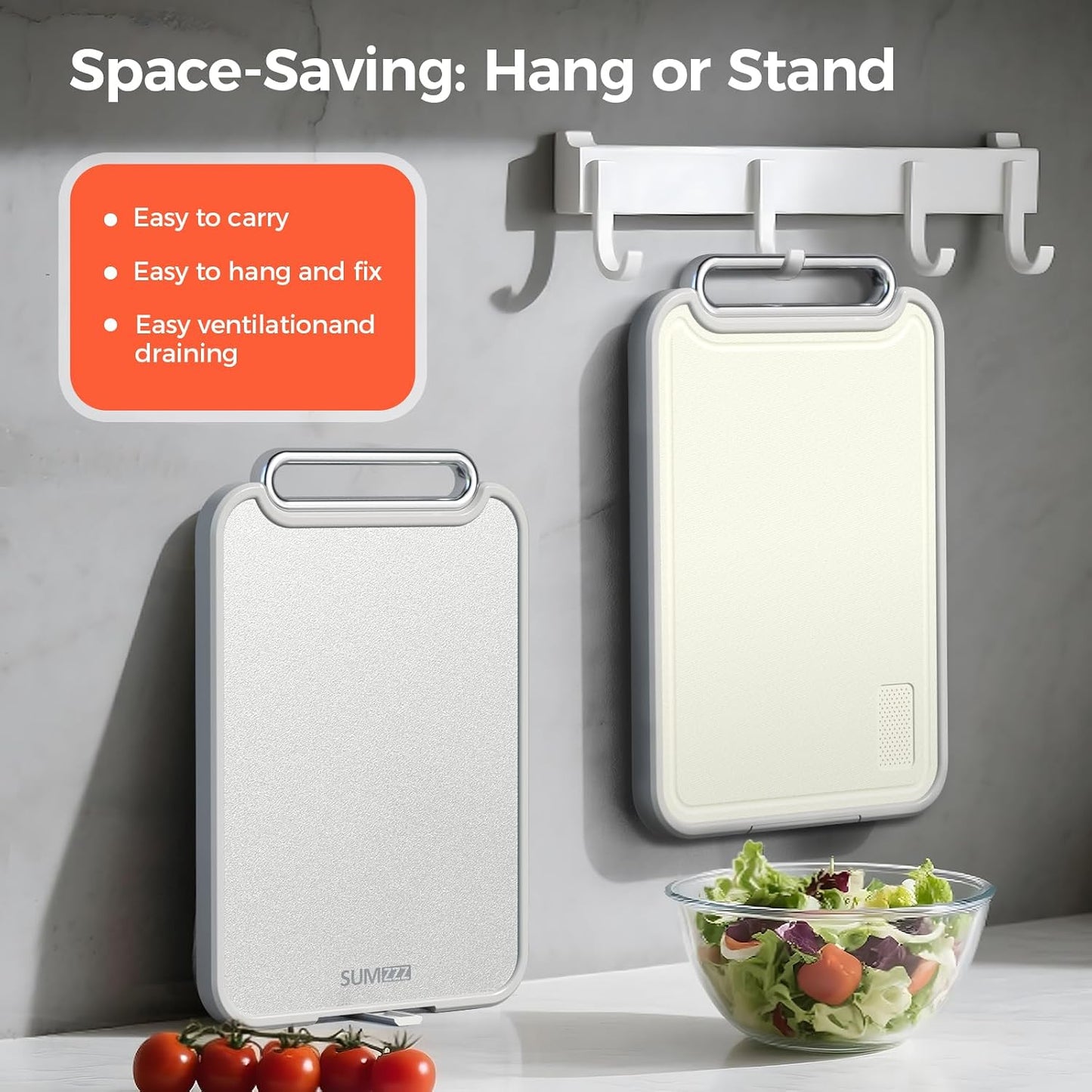Sumzzz Stainless Steel Cutting Board for Kitchen, 2-in-1 Double-Sided Chopping Board, Dishwasher Safe, Food Grade Stainless Steel/PP, Easy to Clean, Large Size, Non-Slip, 16"×11"
