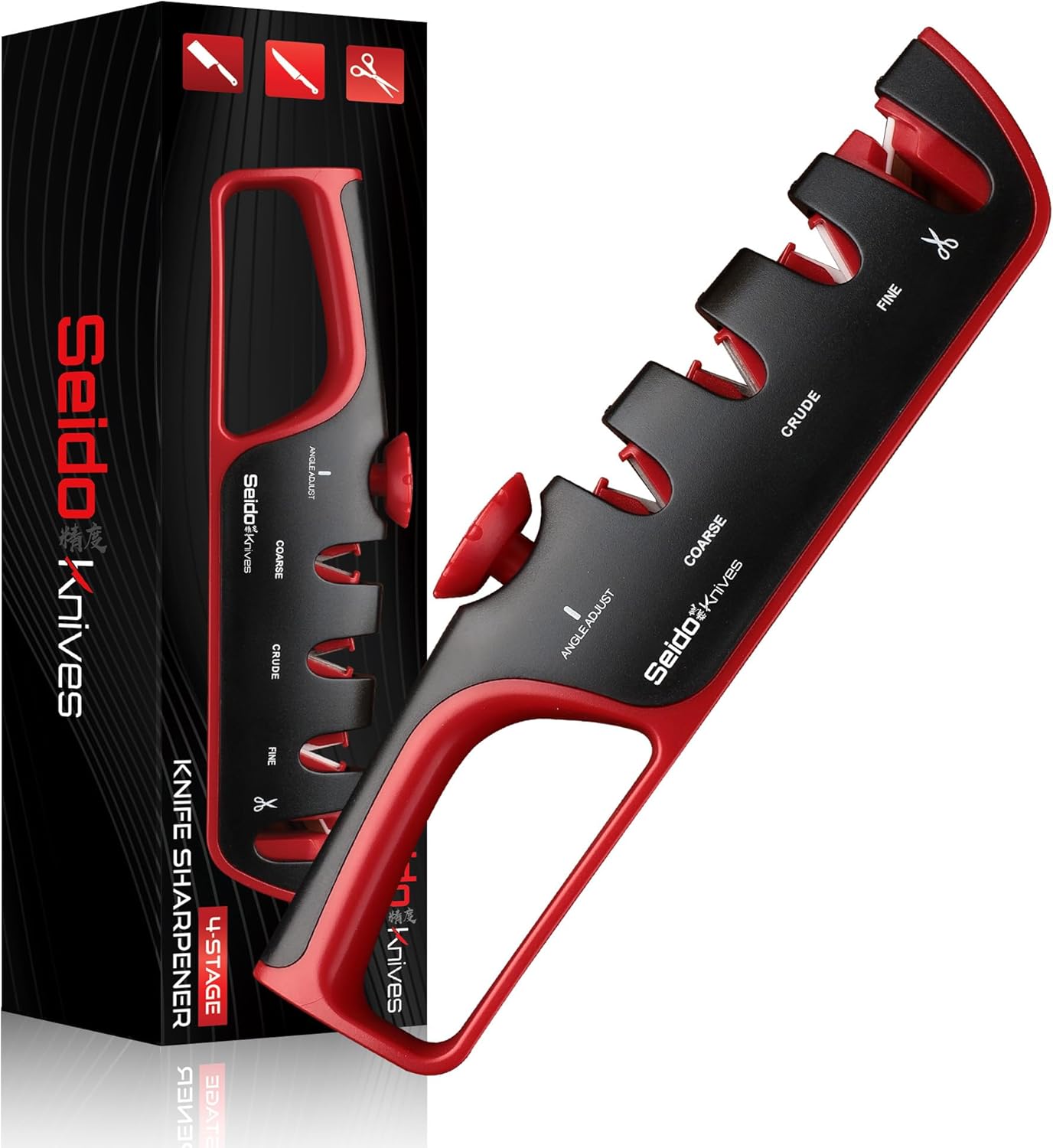 4-Stage Professional Knife Sharpener - Adjustable Angle Guide and Scissor Sharpening Slot | Adjustable angle guide, coarse-to-fine sharpening stages, and built-in scissor sharpening slot