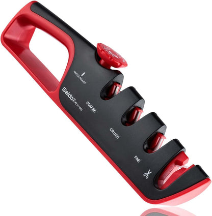 4-Stage Professional Knife Sharpener - Adjustable Angle Guide and Scissor Sharpening Slot | Adjustable angle guide, coarse-to-fine sharpening stages, and built-in scissor sharpening slot