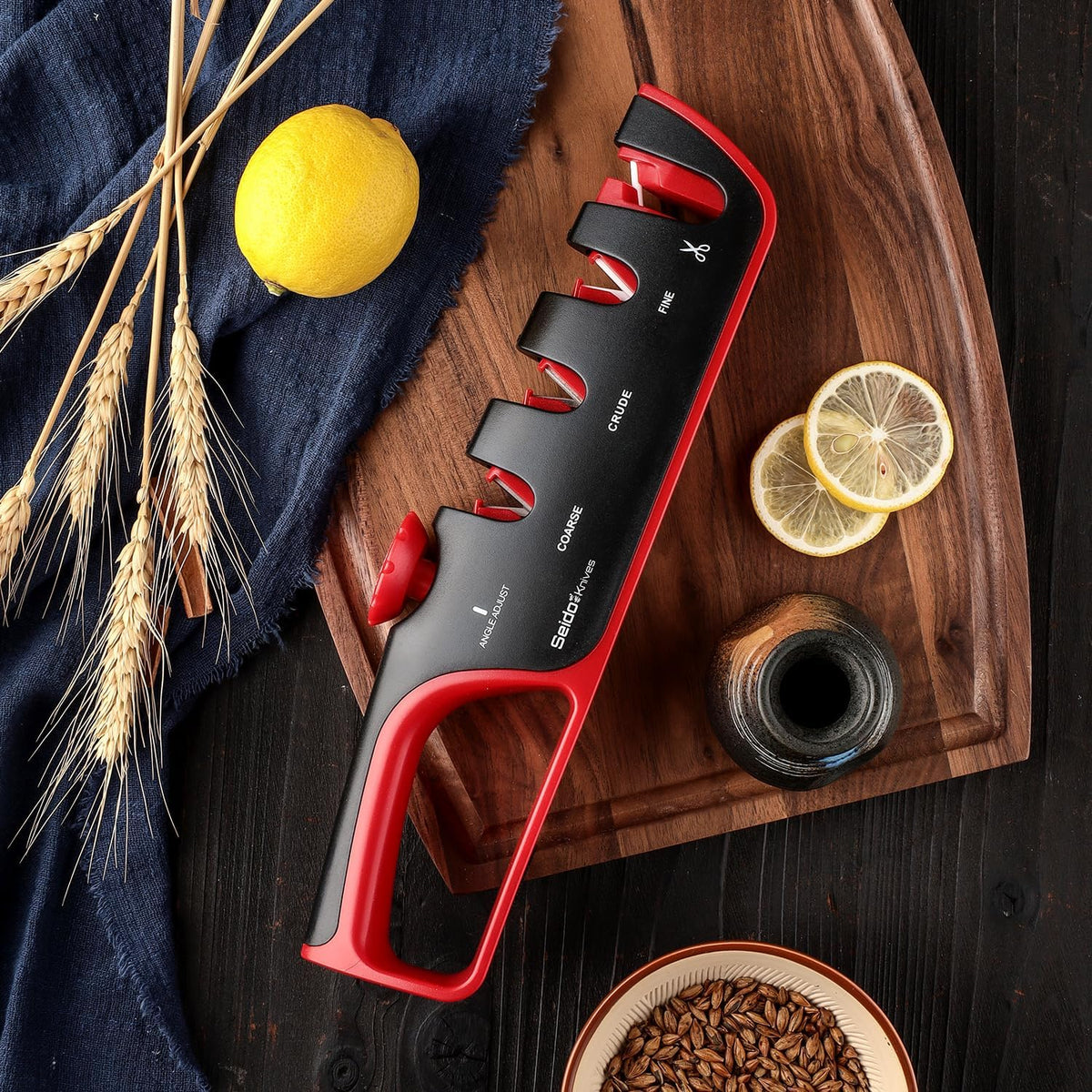 4-Stage Professional Knife Sharpener - Adjustable Angle Guide and Scissor Sharpening Slot | Adjustable angle guide, coarse-to-fine sharpening stages, and built-in scissor sharpening slot
