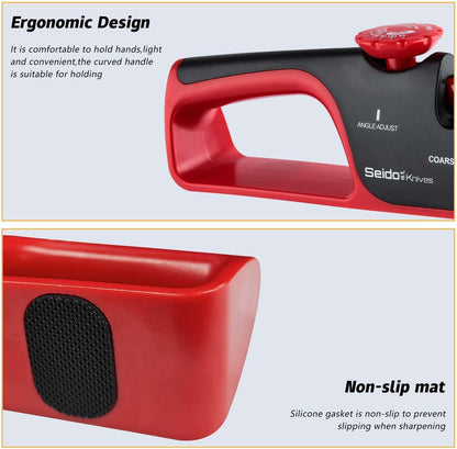 4-Stage Professional Knife Sharpener - Adjustable Angle Guide and Scissor Sharpening Slot | Adjustable angle guide, coarse-to-fine sharpening stages, and built-in scissor sharpening slot