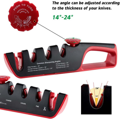 4-Stage Professional Knife Sharpener - Adjustable Angle Guide and Scissor Sharpening Slot | Adjustable angle guide, coarse-to-fine sharpening stages, and built-in scissor sharpening slot