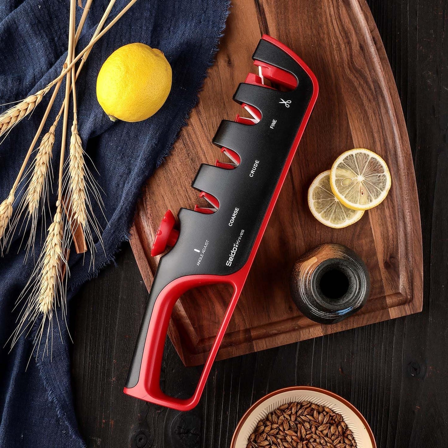 4-Stage Professional Knife Sharpener - Adjustable Angle Guide and Scissor Sharpening Slot | Adjustable angle guide, coarse-to-fine sharpening stages, and built-in scissor sharpening slot