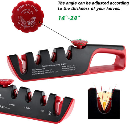 4-Stage Professional Knife Sharpener - Adjustable Angle Guide and Scissor Sharpening Slot | Adjustable angle guide, coarse-to-fine sharpening stages, and built-in scissor sharpening slot