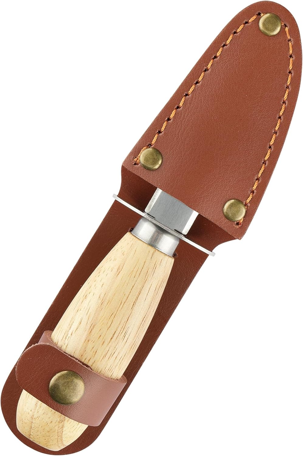 Oyster Shucking Knife, HIA Stainless Steel Oyster Knife Shucker Opener with Ergonomic Wooden Handle, Protective Leather Sheath