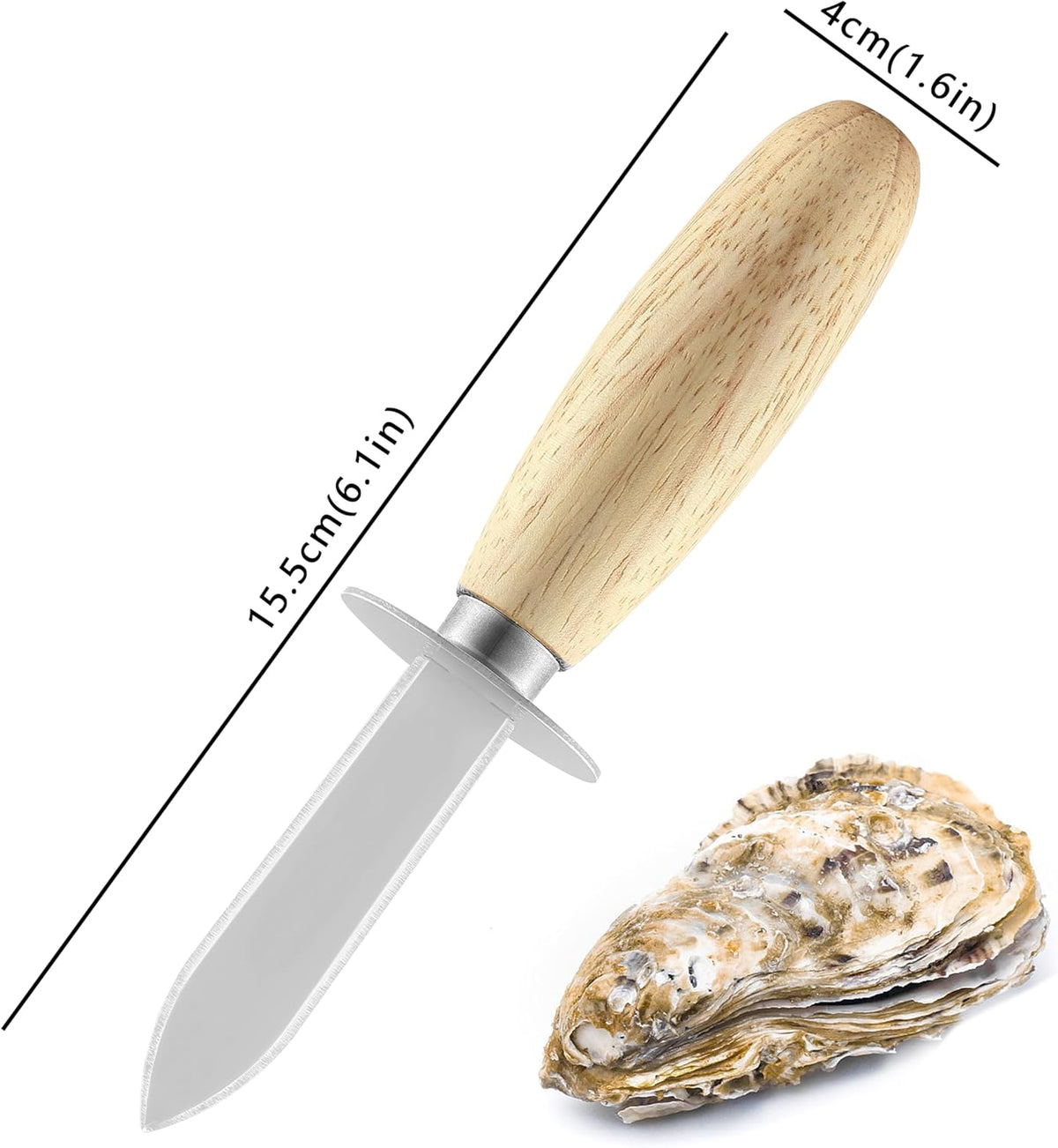 Oyster Shucking Knife, HIA Stainless Steel Oyster Knife Shucker Opener with Ergonomic Wooden Handle, Protective Leather Sheath