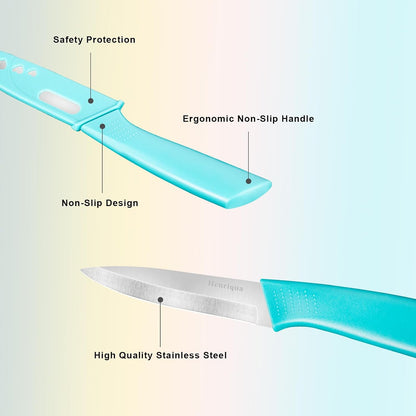 Paring Knife Set of 4, Paring Knives With Cover, 4 inch Small Fruit Knife, Ultra Sharp Kitchen Knives，High Carbon Stainless Steel PP Plastic Handle