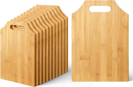 12 Pcs Bamboo Wooden Cutting Board with Handle, 12x9 Inch Hanging Charcuterie Boards Bulk Unfinished Plain Blanks Laser Engraving for Engraving Housewarming Gifts Mother's Day Baby Shower