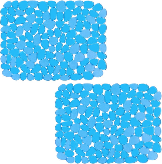 Pebble Sink Mat for Stainless Steel/Ceramic Sinks, PVC Eco-Friendly Sink Protectors Mats for Bottom of Kitchen Sink, Dish Drying Mat for Dishes and Glassware, 15.7 x 11.8 inch, Blue
