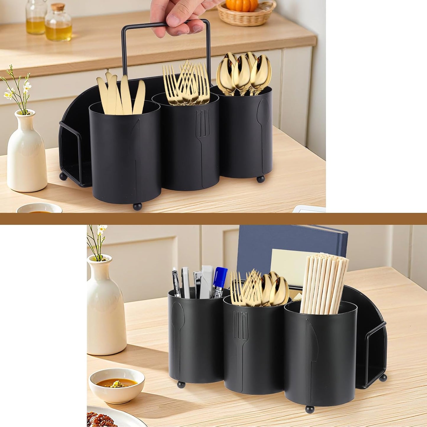 Utensil Caddy Silverware Holder Fork Spoon Napkin Paper Plate Organizer Metal Utensil Holder Cutlery Flatware Organizers for Party Kitchen Countertop Camping Picnic - Black Mesh