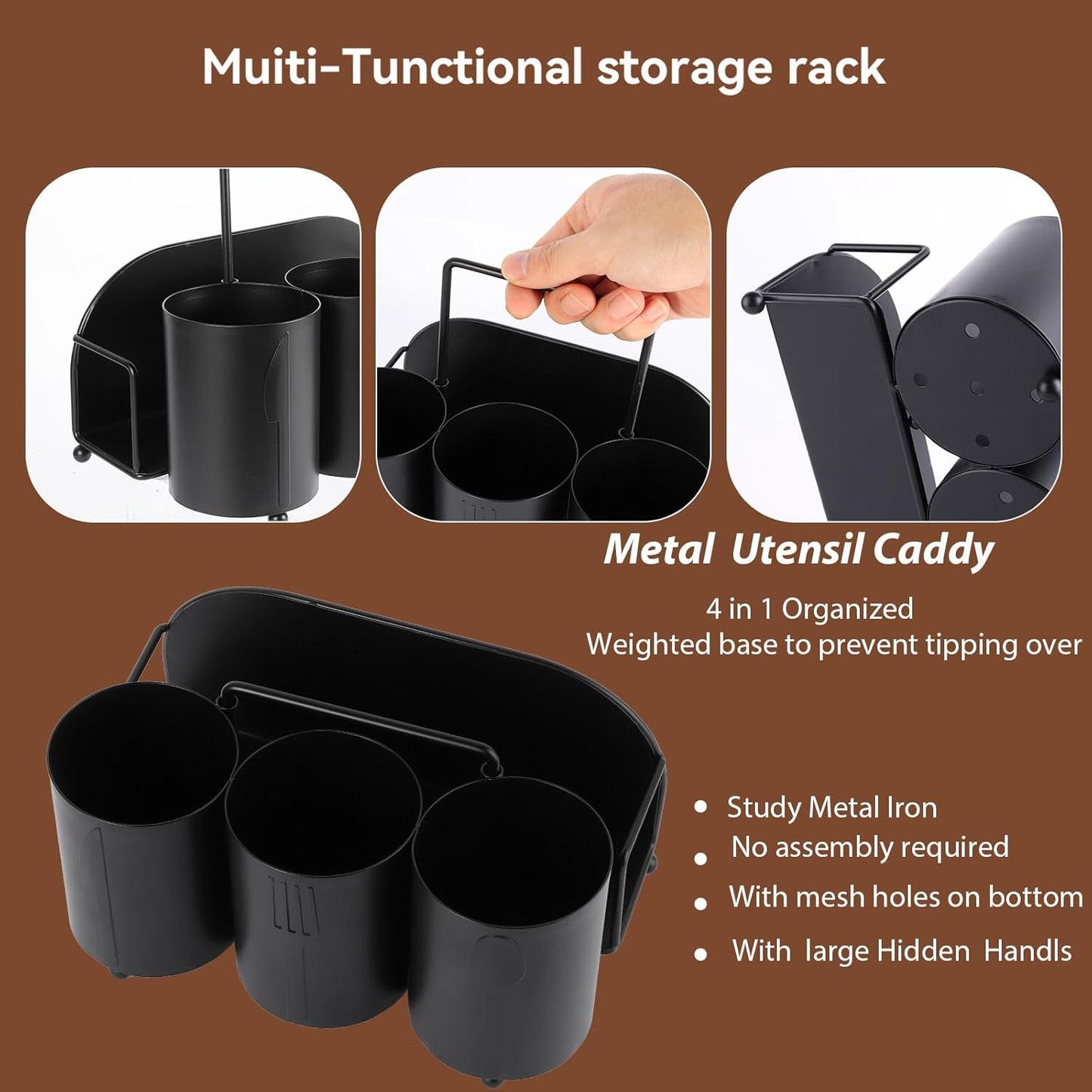 Utensil Caddy Silverware Holder Fork Spoon Napkin Paper Plate Organizer Metal Utensil Holder Cutlery Flatware Organizers for Party Kitchen Countertop Camping Picnic - Black Mesh