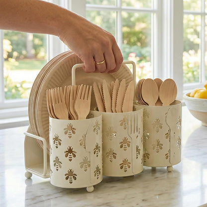 Utensil Caddy Silverware Holder Fork Spoon Napkin Paper Plate Organizer Metal Utensil Holder Cutlery Flatware Organizers for Party Kitchen Countertop Camping Picnic - Black Mesh