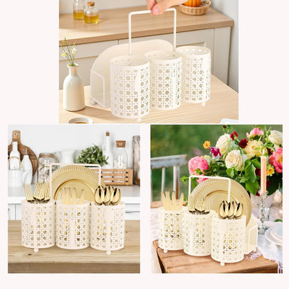 Utensil Caddy Silverware Holder Fork Spoon Napkin Paper Plate Organizer Metal Utensil Holder Cutlery Flatware Organizers for Party Kitchen Countertop Camping Picnic - Black Mesh