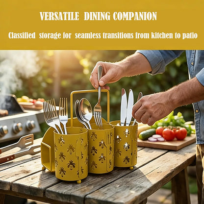 Utensil Caddy Silverware Holder Fork Spoon Napkin Paper Plate Organizer Metal Utensil Holder Cutlery Flatware Organizers for Party Kitchen Countertop Camping Picnic - Black Mesh