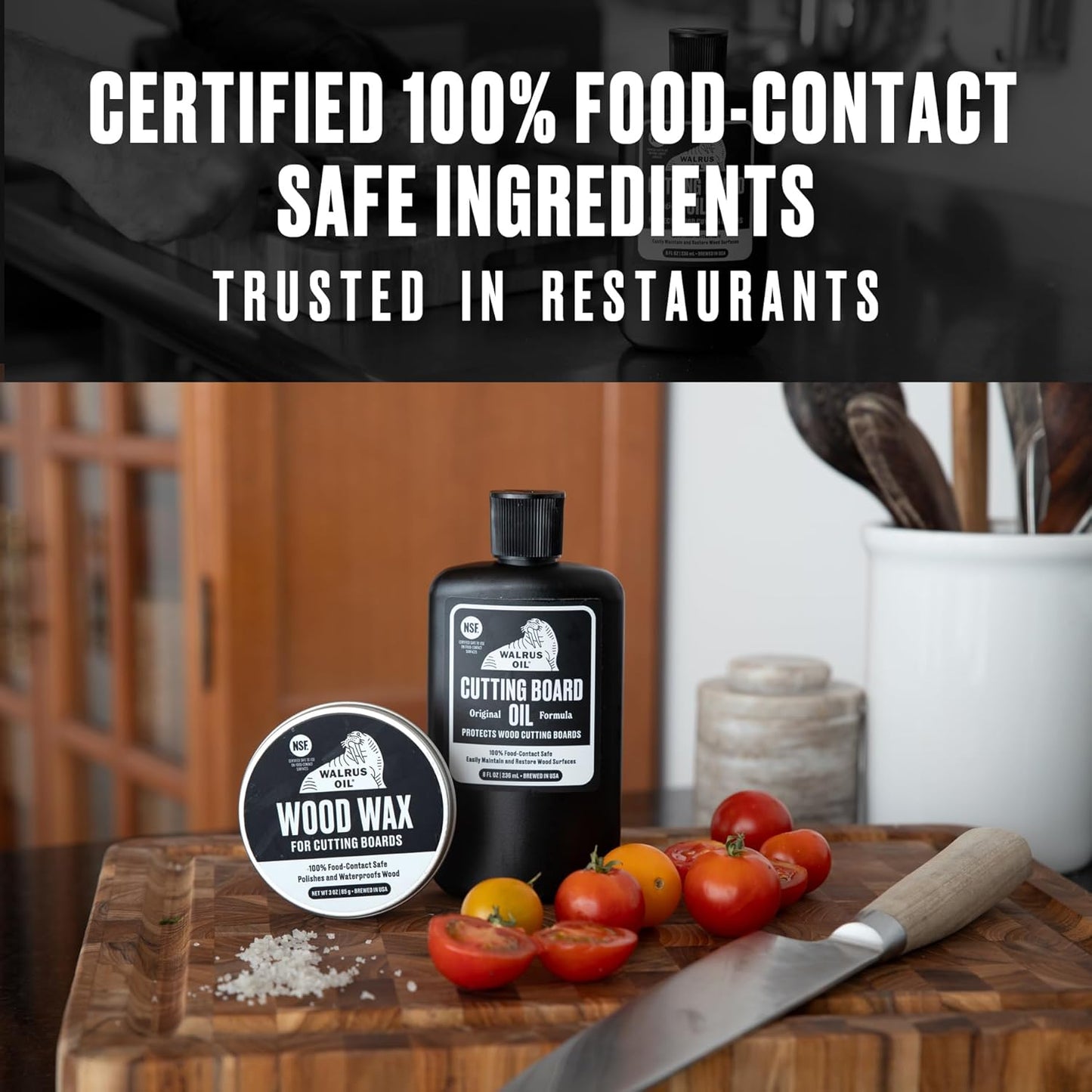 Cutting Board Oil and Wood Wax Set. For Cutting Boards, Butcher Blocks, Wooden Spoons, and Bowls. 100% Food-Safe.