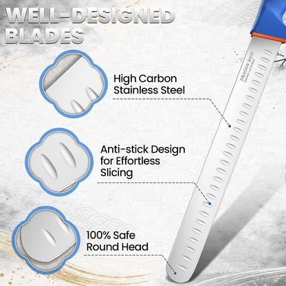 Carving Knife 10 Inch, Brisket Slicing Knife, Ultra Sharp Straight Edge Meat Knife, German 1.4116 Stainless Steel, Professional Slicer for Beef, Turkey & BBQ, Non-Slip Blue Handle