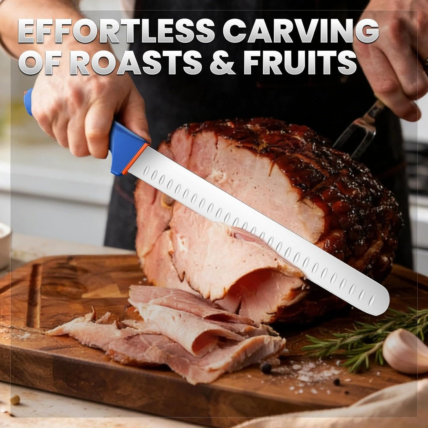 Carving Knife 10 Inch, Brisket Slicing Knife, Ultra Sharp Straight Edge Meat Knife, German 1.4116 Stainless Steel, Professional Slicer for Beef, Turkey & BBQ, Non-Slip Blue Handle