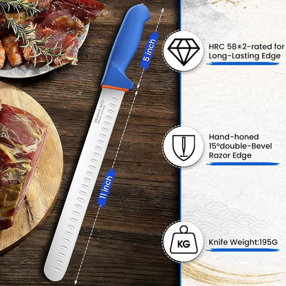Carving Knife 10 Inch, Brisket Slicing Knife, Ultra Sharp Straight Edge Meat Knife, German 1.4116 Stainless Steel, Professional Slicer for Beef, Turkey & BBQ, Non-Slip Blue Handle