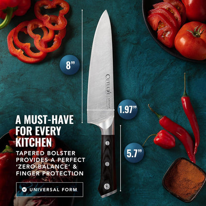 Chef Knife 8" – German High Carbon Steel Kitchen Knife, Full Tang
