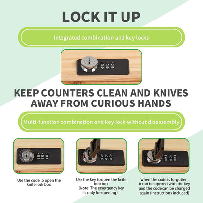 Knife Lock Box - Kitchen Knife Storage Box, Kids Safe In Drawer Knife Block, Wooden Sharp Knives Holder & Organizer, Multi Purpose Lock Box, Knife Storage Alternative (Knives Not Included)