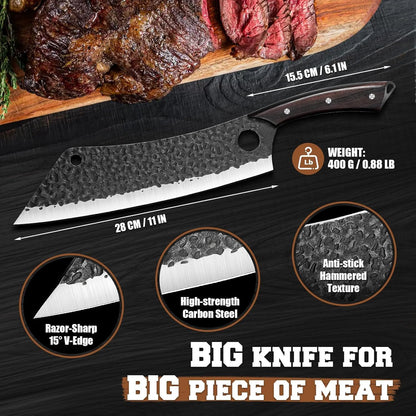 Japanese Brisket Slicing Knife for BBQ, Full Tang Butcher Knife | 11" Extra Long Heavy Duty Meat Knives with Wood Handle, Sharp BBQ Knives for Turkey Grilling Smoker, Ideal Gift for Men Women