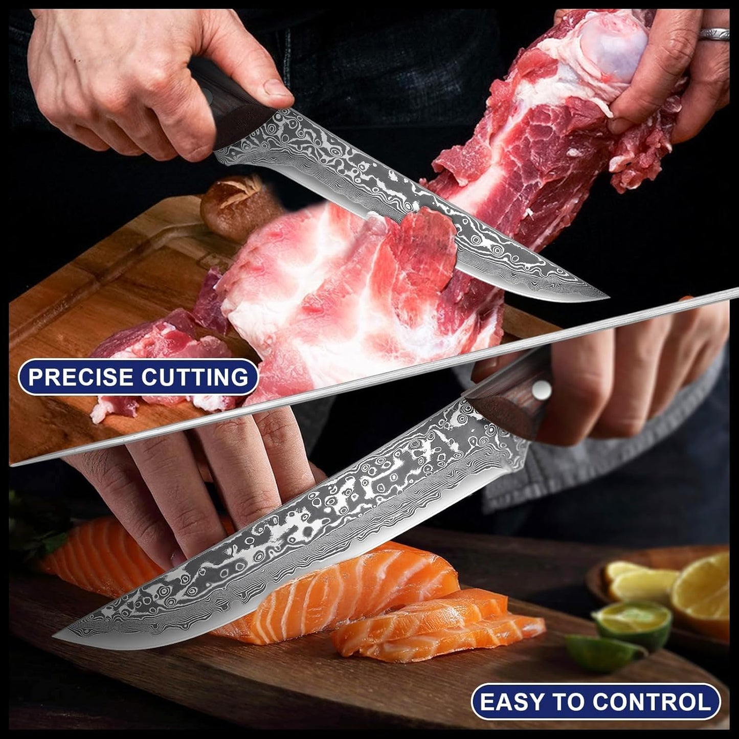 Japanese Brisket Slicing Knife for BBQ, Full Tang Butcher Knife | 11" Extra Long Heavy Duty Meat Knives with Wood Handle, Sharp BBQ Knives for Turkey Grilling Smoker, Ideal Gift for Men Women