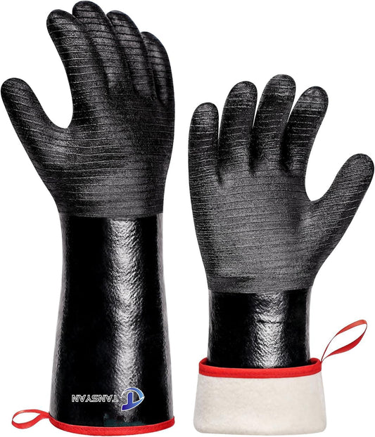 932°F Extreme Heat Resistant Gloves for Grill BBQ, Waterproof Long Sleeve Pit Grill Gloves for Fryer, Baking, Oven,Smoker,Fireproof, Oil Resistant Neoprene Coating（14-Inch ）
