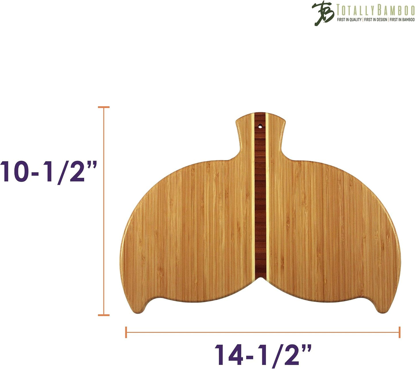 Whale Tail Shaped Bamboo Serving and Cutting Board, 14-1/2" x 10-1/2"