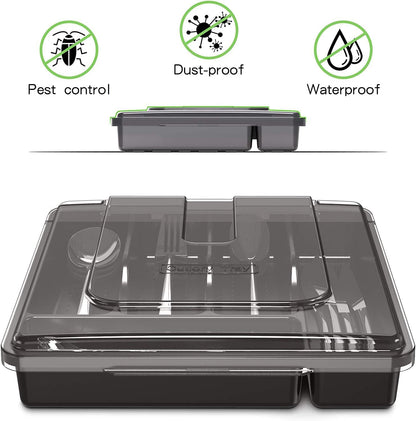 Silverware Organizer with Lid, Covered Utensil Tray for Kitchen Drawer and Countertop, Plastic Cutlery and Flatware Storage Box for Spoons Forks Knives Holder Case, BPA Free Flatware (BLACK)