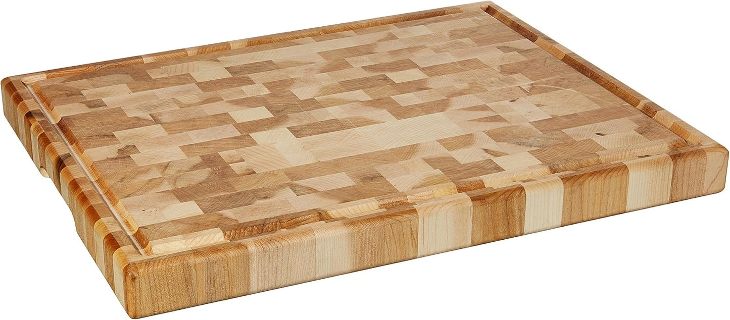Maple End-Grain Butcher Block, Cutting Board, 14 x 18 x 1.5 in | Checkered, Handcrafted in Canada, Thick Board for Meat, Cheese, Charcuterie