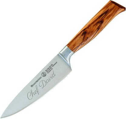 Oliva Elite Stealth 8” Chef’s Knife - Fine German Steel Alloy Blade & Natural Mediterranean Olive Wood Handle - Rust Resistant & Easy to Maintain