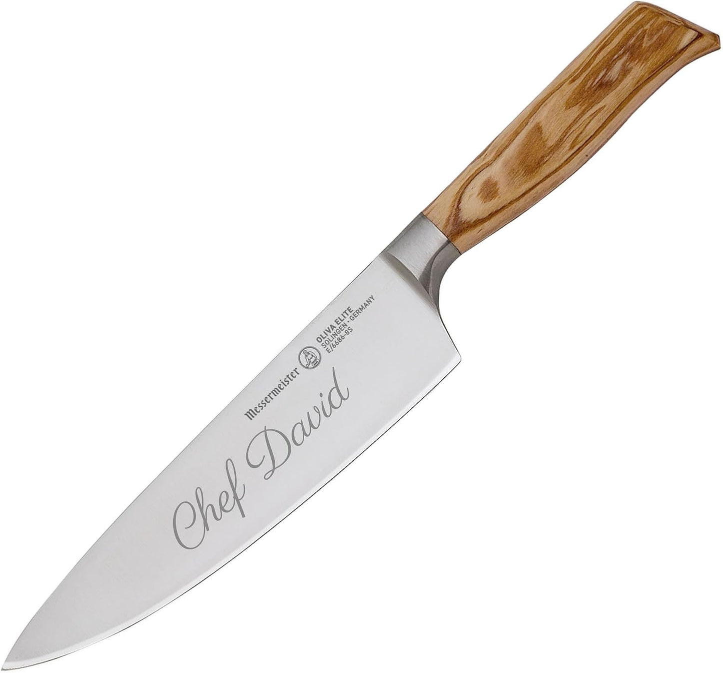 Oliva Elite Stealth 8” Chef’s Knife - Fine German Steel Alloy Blade & Natural Mediterranean Olive Wood Handle - Rust Resistant & Easy to Maintain