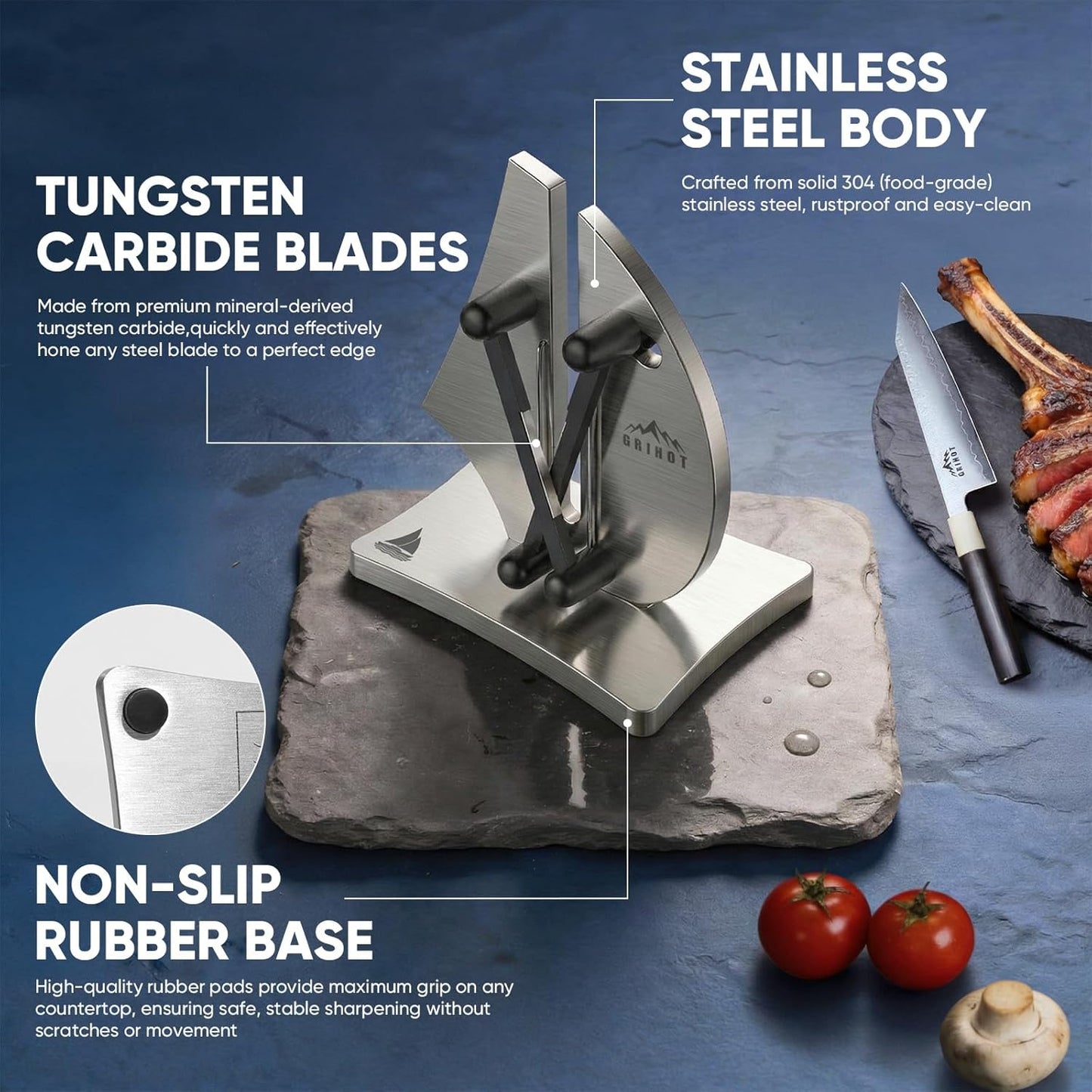 VN3 Professional Knife Sharpener | 3-Action Tungsten Carbide | For Repair, Restoration and Sharpening, Easy to Use, Replacement Blades Included, Soild and Durable, Sailboat Shaped Design