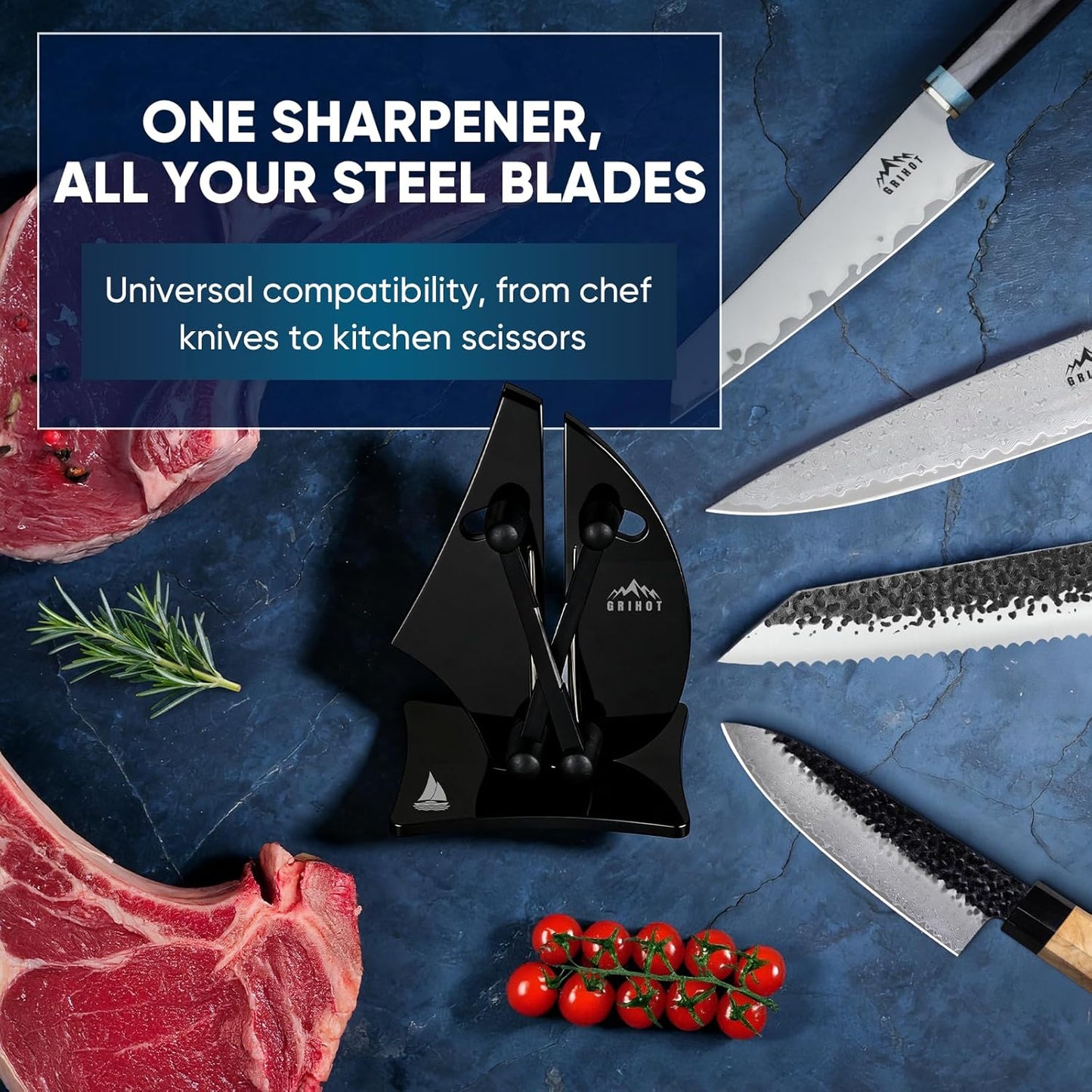 VN3 Professional Knife Sharpener | 3-Action Tungsten Carbide | For Repair, Restoration and Sharpening, Easy to Use, Replacement Blades Included, Soild and Durable, Sailboat Shaped Design