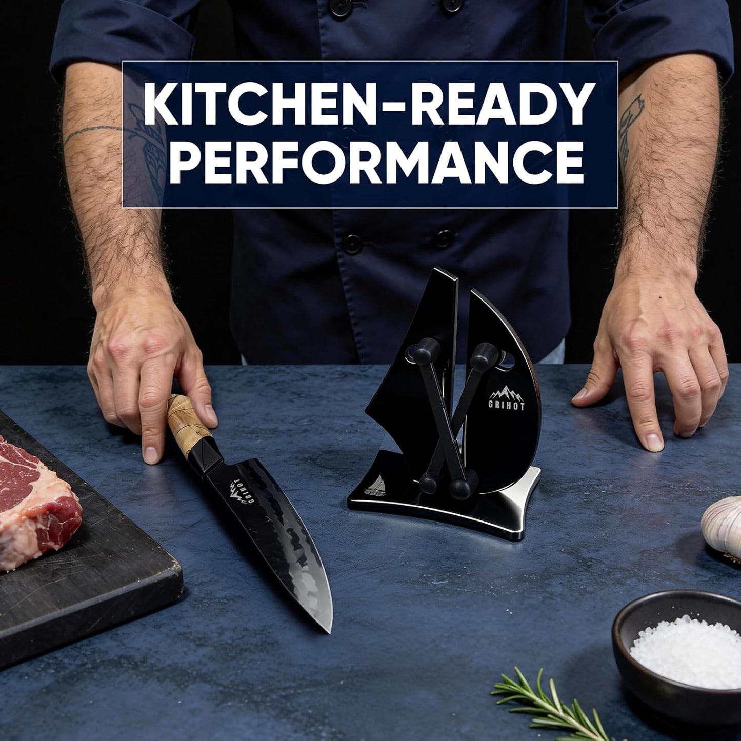 VN3 Professional Knife Sharpener | 3-Action Tungsten Carbide | For Repair, Restoration and Sharpening, Easy to Use, Replacement Blades Included, Soild and Durable, Sailboat Shaped Design