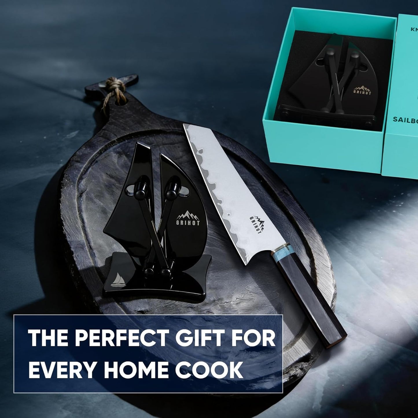 VN3 Professional Knife Sharpener | 3-Action Tungsten Carbide | For Repair, Restoration and Sharpening, Easy to Use, Replacement Blades Included, Soild and Durable, Sailboat Shaped Design