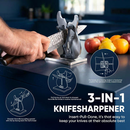 VN3 Professional Knife Sharpener | 3-Action Tungsten Carbide | For Repair, Restoration and Sharpening, Easy to Use, Replacement Blades Included, Soild and Durable, Sailboat Shaped Design